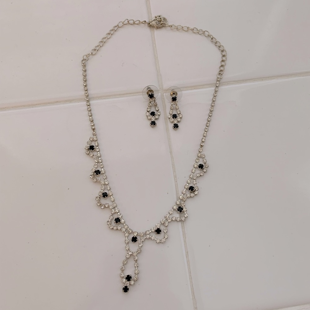 Silver Cubic Zirconia Statement Necklace and Earrings Set